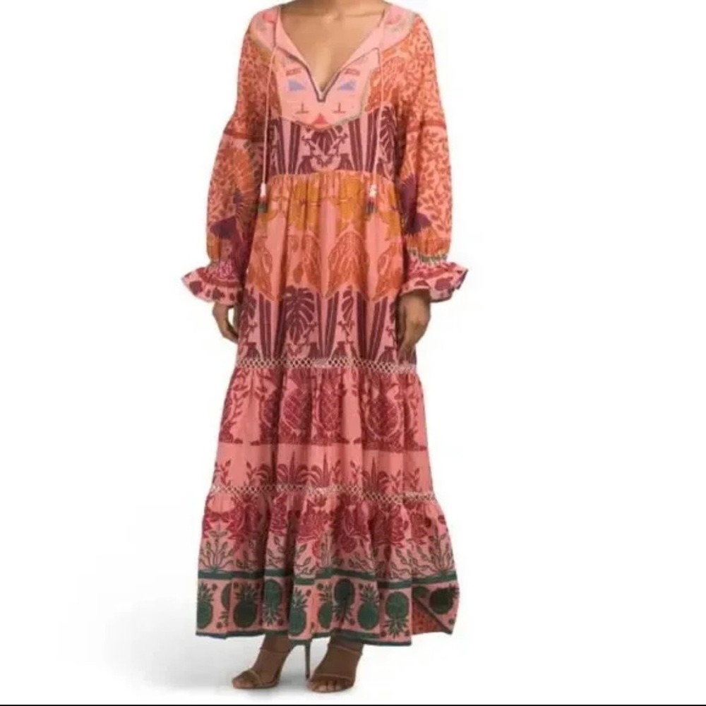 NWOT FARM Rio multi color Ainika Print Macaws Tiered Maxi Dress - Picture 3 of 9